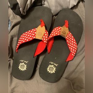 Yellow box flip flops